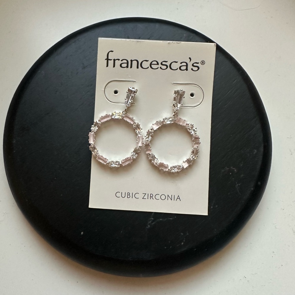 Francesca's Collections Silver Cubic Zirconia Circle Earrings